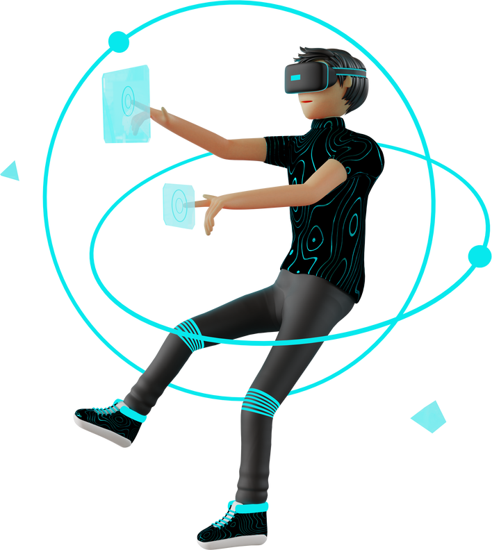 man with virtual reality device metaverse 3d illustration